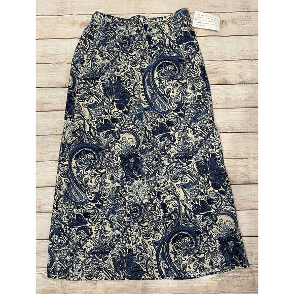 Denim & Co. Linen Blend Midi Skirt with a paisley print QVC Size Medium - Picture 1 of 6